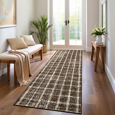 Checkered for Living Room Braided Geometric Print Soft Low-Pile Thin Washable Rugs for Bedroom
