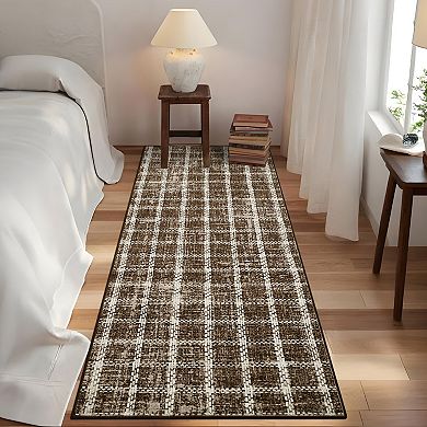 Checkered for Living Room Braided Geometric Print Soft Low-Pile Thin Washable Rugs for Bedroom