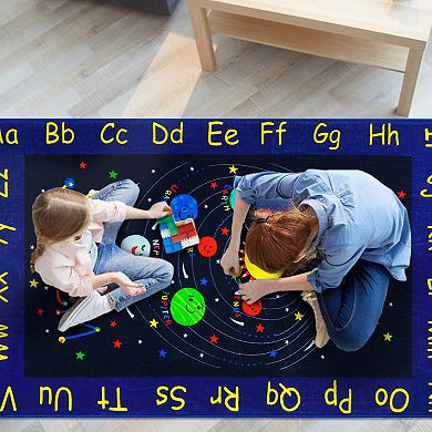 Alphabet & Solar System Educational Play Carpet, Non-Slip Soft Kids Rug for Classroom