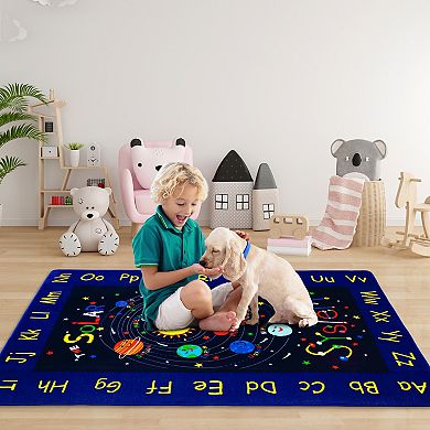 Alphabet & Solar System Educational Play Carpet, Non-Slip Soft Kids Rug for Classroom