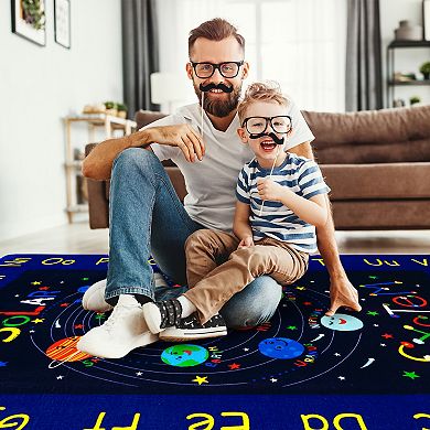 Alphabet & Solar System Educational Play Carpet, Non-Slip Soft Kids Rug for Classroom