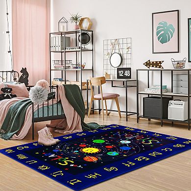Alphabet & Solar System Educational Play Carpet, Non-Slip Soft Kids Rug for Classroom