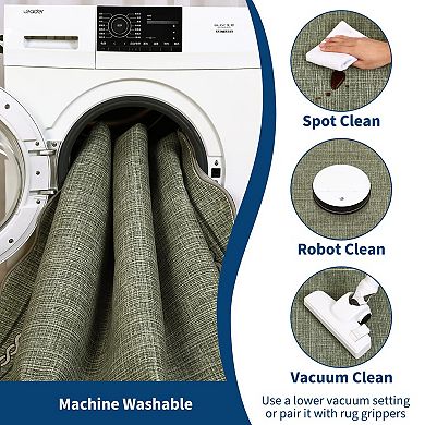 Scalloped Machine Washable Rug with Rubber Backing Soft Faux Wool Low Pile Stain Resistant Carpet