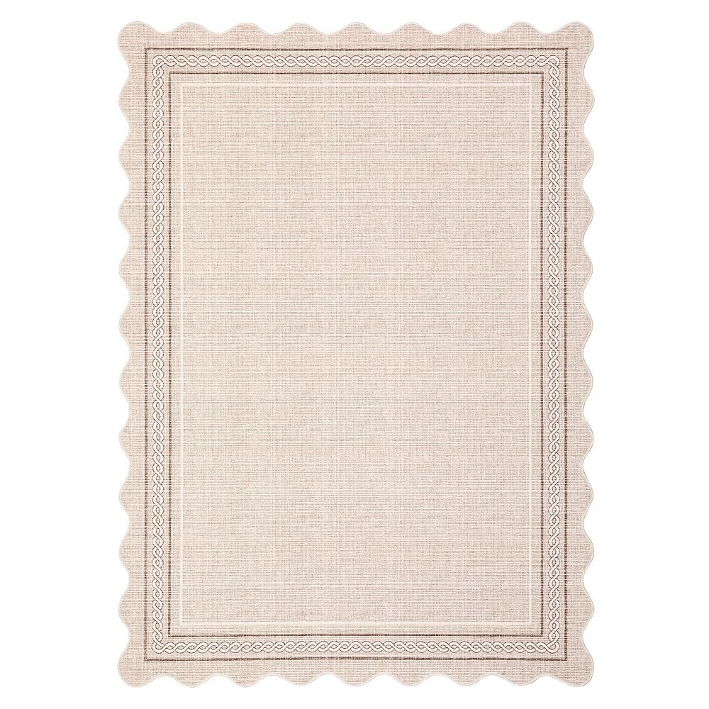 Scalloped Machine Washable Rug with Rubber Backing Soft Faux Wool Low ...