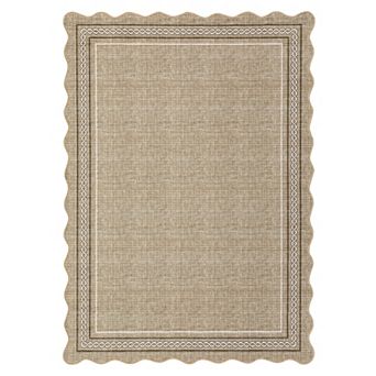 Scalloped Machine Washable Rug with Rubber Backing Soft Faux Wool Low Pile Stain Resistant Carpet