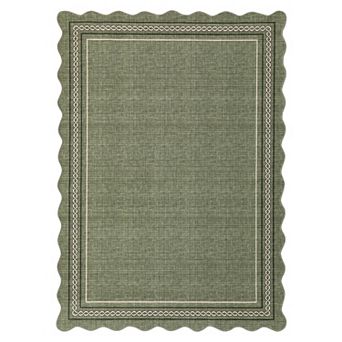 Scalloped Machine Washable Rug with Rubber Backing Soft Faux Wool Low Pile Stain Resistant Carpet