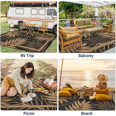 Waterproof Outdoor Rug Modern Leaf Reversible Plastic Straw Patio ...