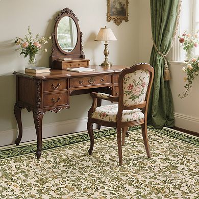 Floral Machine Washable Area Rug with Rubber Backing Soft Low Pile Non Slip Indoor Carpet