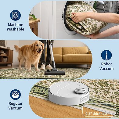 Floral Machine Washable Area Rug with Rubber Backing Soft Low Pile Non Slip Indoor Carpet