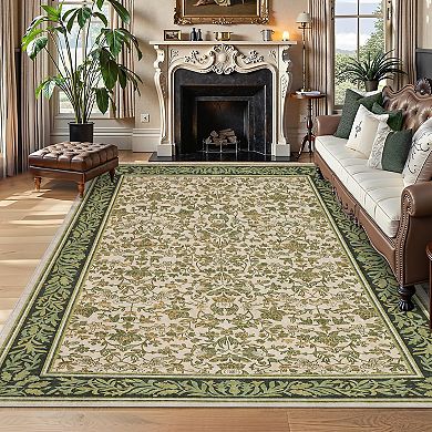 Floral Machine Washable Area Rug with Rubber Backing Soft Low Pile Non Slip Indoor Carpet