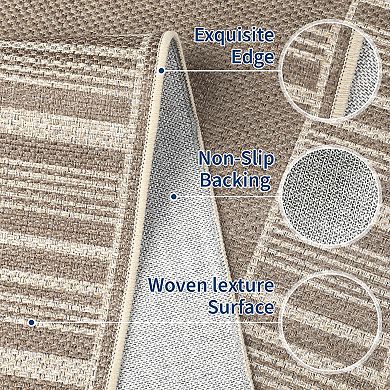 Washable Rug Striped Border Rugs for Bedroom Dining Room Rug Stain Resistant Throw Carpet