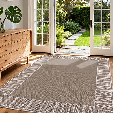 Washable Rug Striped Border Rugs for Bedroom Dining Room Rug Stain Resistant Throw Carpet