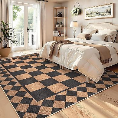 Checkered Easy Area Rugs Large Modern Rugs for Bedroom Non-Slip Neutral Plaid