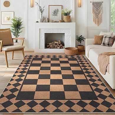 Checkered Easy Area Rugs Large Modern Rugs for Bedroom Non-Slip Neutral Plaid