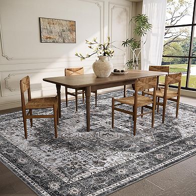 Living Room Boho Vintage Washable Area Rus for Bedroom Soft Non-Slip Low Pile Distressed Carpet