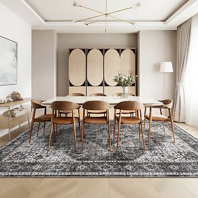 Living Room Boho Vintage Washable Area Rus for Bedroom Soft Non-Slip Low Pile Distressed Carpet