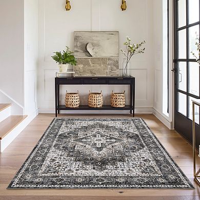 Living Room Boho Vintage Washable Area Rus for Bedroom Soft Non-Slip Low Pile Distressed Carpet