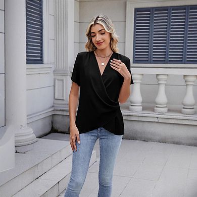 Women's V-Neck Short Sleeve T-Shirt Casual Loose Fit Summer Top
