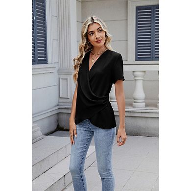 Women's V-Neck Short Sleeve T-Shirt Casual Loose Fit Summer Top