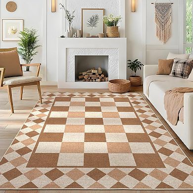 Checkered Easy Area Rugs Large Modern Rugs for Bedroom Non-Slip Neutral Plaid