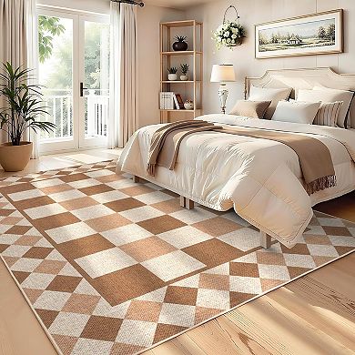 Checkered Easy Area Rugs Large Modern Rugs for Bedroom Non-Slip Neutral Plaid