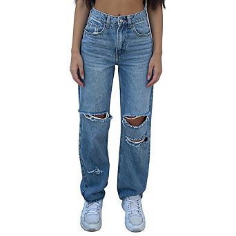 Women's Ripped Distressed Jeans High Waisted Wide Leg Denim Pants Casual Baggy Destroyed Jeans
