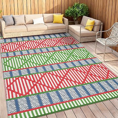 Boho Outdoor Rug Waterproof Reversible Plastic Straw Mat Collapsible Durable Easy to Clean Carpet