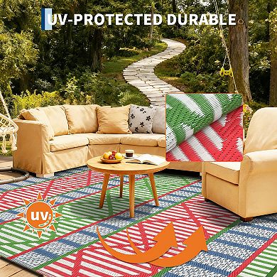Boho Outdoor Rug Waterproof Reversible Plastic Straw Mat Collapsible Durable Easy to Clean Carpet