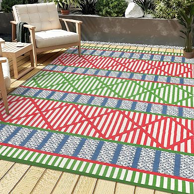 Boho Outdoor Rug Waterproof Reversible Plastic Straw Mat Collapsible Durable Easy to Clean Carpet