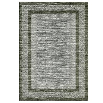 Modern Washable Area Rug, Neutral Bordered Design, Non-Slip Low Pile Carpet for Bedroom Living Room