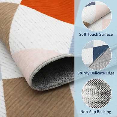 Diamond Machine Washable Area Rugs with Rubber Backing Non Slip Low Pile Stain Resistant Carpet