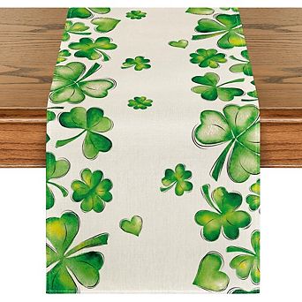 Green Shamrock St Patricks Day Table Runner 13 x 72 Inch Spring Holiday Decor