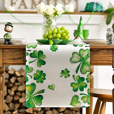 Green Shamrock St Patricks Day Table Runner 13 x 72 Inch Spring Holiday Decor