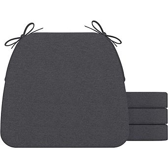 D Shaped Dining Chair Cushions Set of Four with Ties Removable Washable Cover Dark Grey