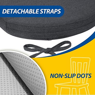 D Shaped Dining Chair Cushions Set of Four with Ties Removable Washable Cover Dark Grey