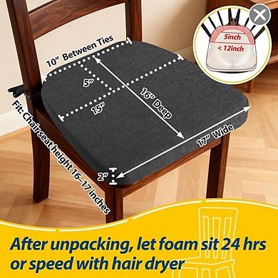 D Shaped Dining Chair Cushions Set of Four with Ties Removable Washable Cover Dark Grey