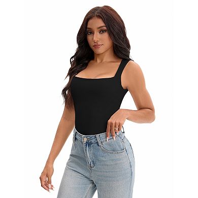 2 Packs Women's Square Neck Sleeveless Tank Tops Basic Fitted Camisoles