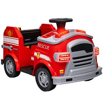 Qaba 12V Ride on Fire Truck w/ Siren, Flashing Lights