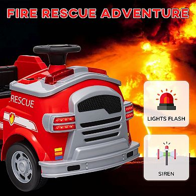 Qaba 12V Ride on Fire Truck w/ Siren, Flashing Lights