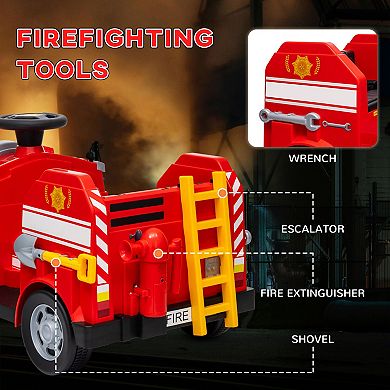 Qaba 12V Ride on Fire Truck w/ Siren, Flashing Lights