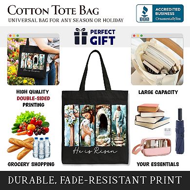 He Is Risen Christian Brushstroke Canvas Tote Bag, Festive Easter Gift Shopper