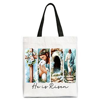 He Is Risen Christian Brushstroke Canvas Tote Bag, Festive Easter Gift Shopper