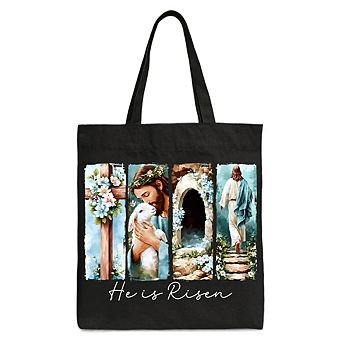 He Is Risen Christian Brushstroke Canvas Tote Bag, Festive Easter Gift Shopper