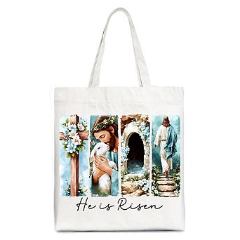 He Is Risen Christian Brushstroke Canvas Tote Bag, Festive Easter Gift Shopper