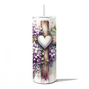 Christian Purple Wisteria Cross 20oz Tumbler With Stainless Steel Straw