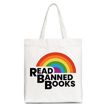 Read Banned Books Rainbow Canvas Tote Bag, Book Lover Gift Shopper