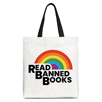 Read Banned Books Rainbow Canvas Tote Bag, Book Lover Gift Shopper