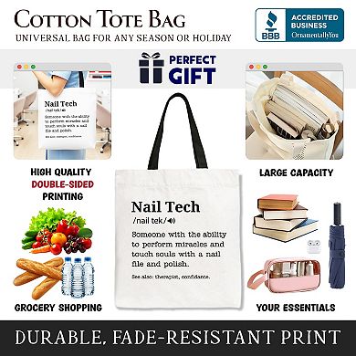 Nail Tech Definition Canvas Tote Bag, Funny Gift Shopper for Nail Hustler