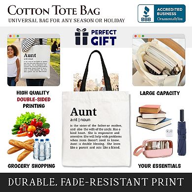 Aunt Definition Canvas Tote Bag, Funny Family Gift Shopper