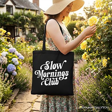 Slow Mornings Club Canvas Tote Bag, Cozy Vintage Aesthetic Gift Shopper